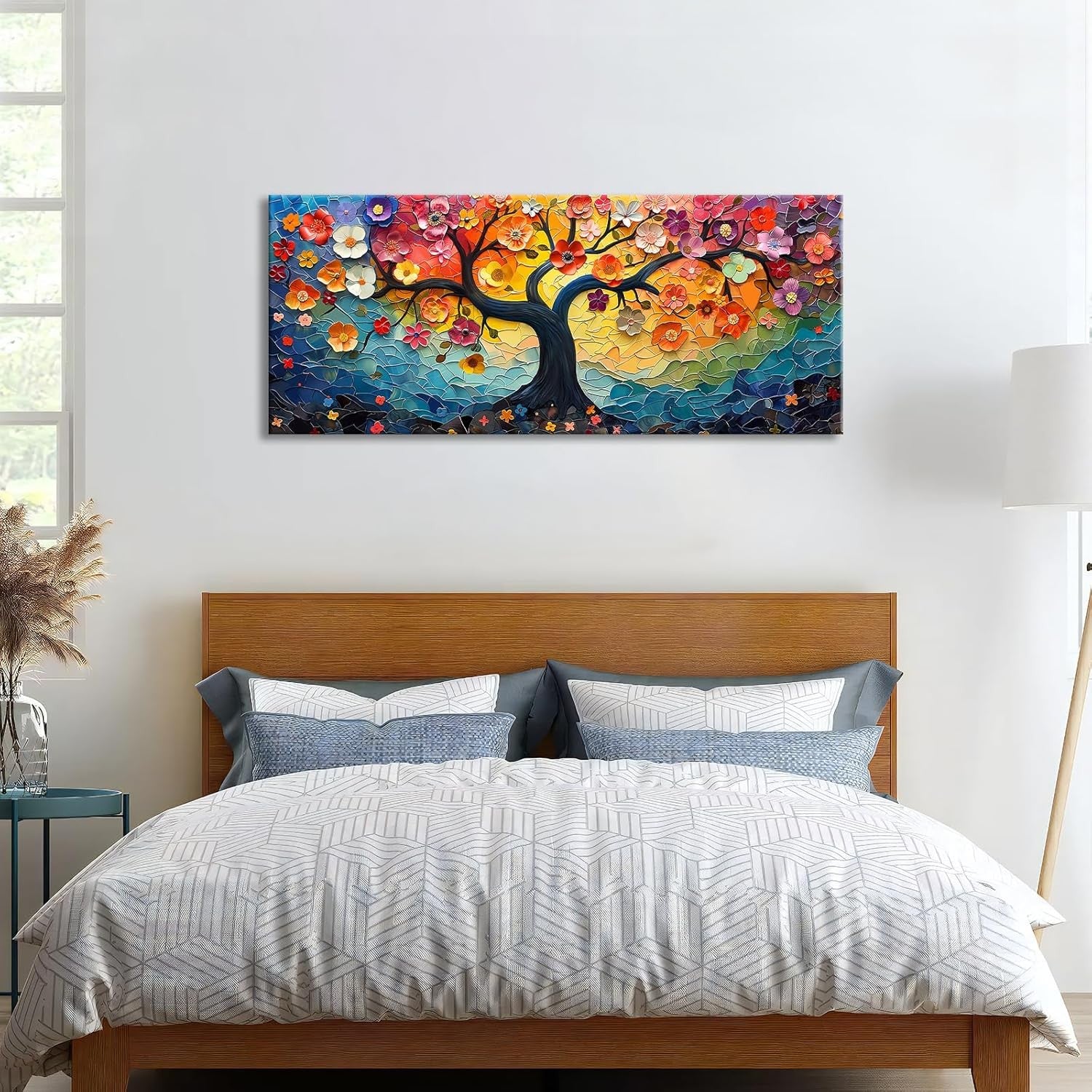 Colorful Tree of Life Canvas Wall Art – Wooden Framed 50x120cm Modern Decor