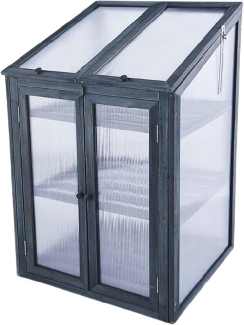3 Tier Wooden Greenhouse Grey Cold Frame with Double Doors & Skylight
