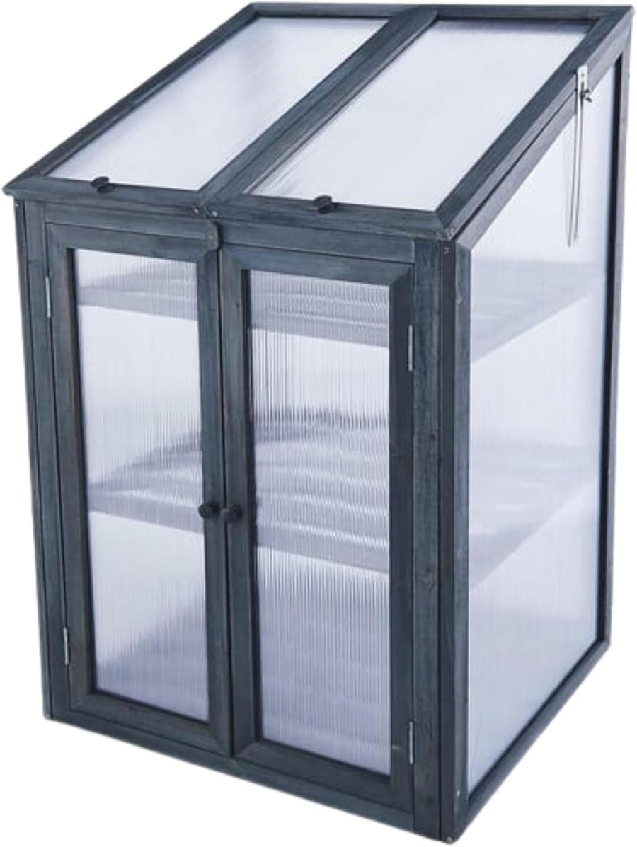 3 Tier Wooden Greenhouse Grey Cold Frame with Double Doors & Skylight