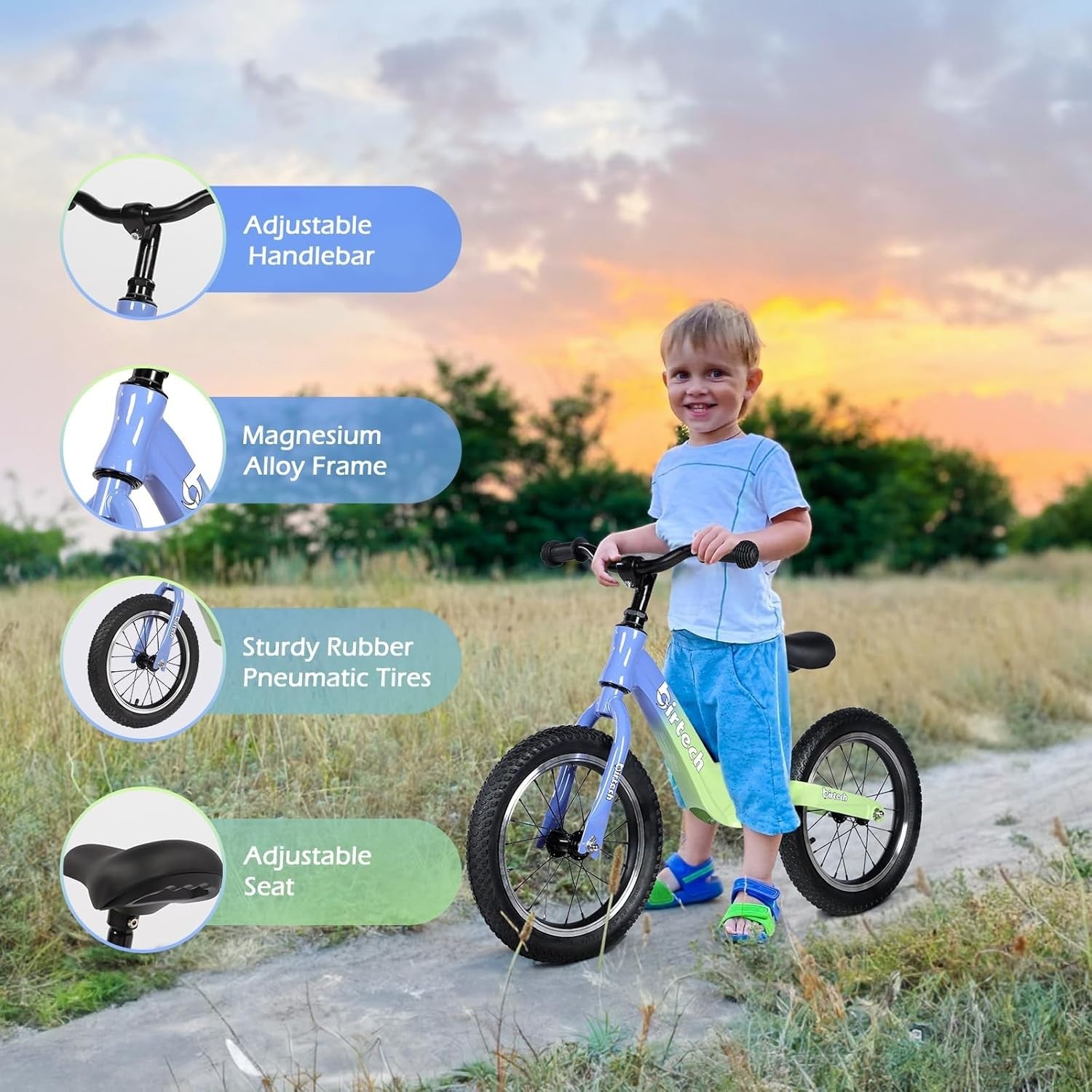 14 Inch Kids Balance Bike Air Tires Adjustable Seat Lightweight Age 3-6