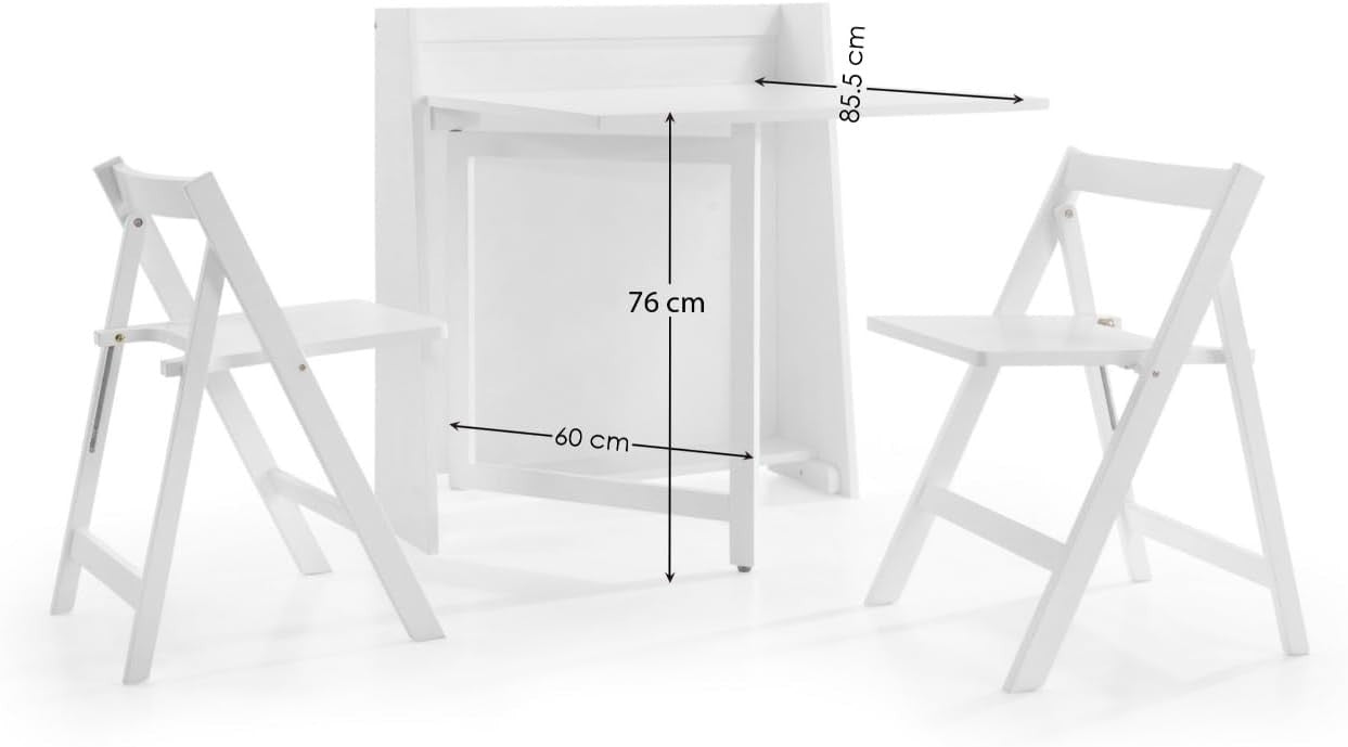 White Compact Folding Dining Set Space Saving Table and Chairs Modern