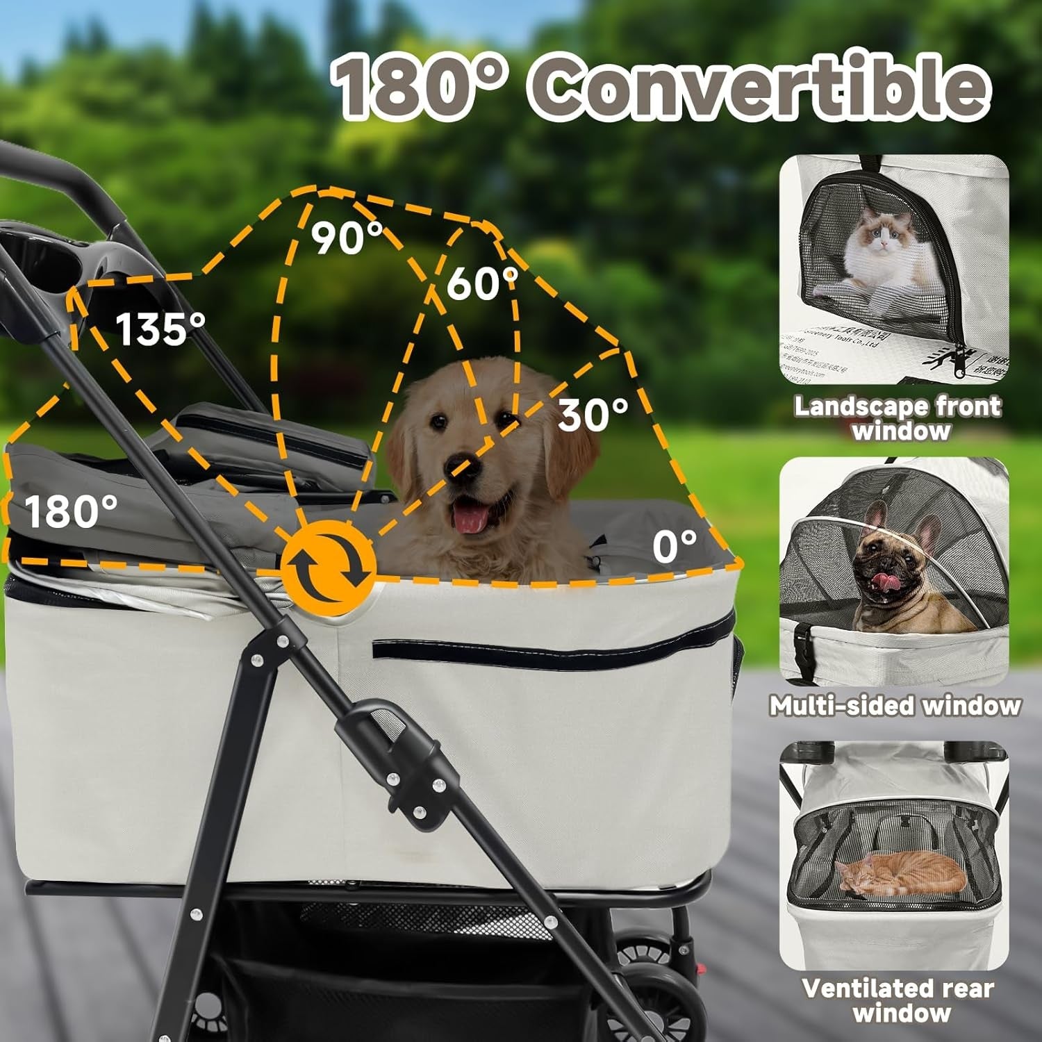 Pet Stroller 4 Wheel Foldable Pushchair for Small Dogs Cats up to 15kg