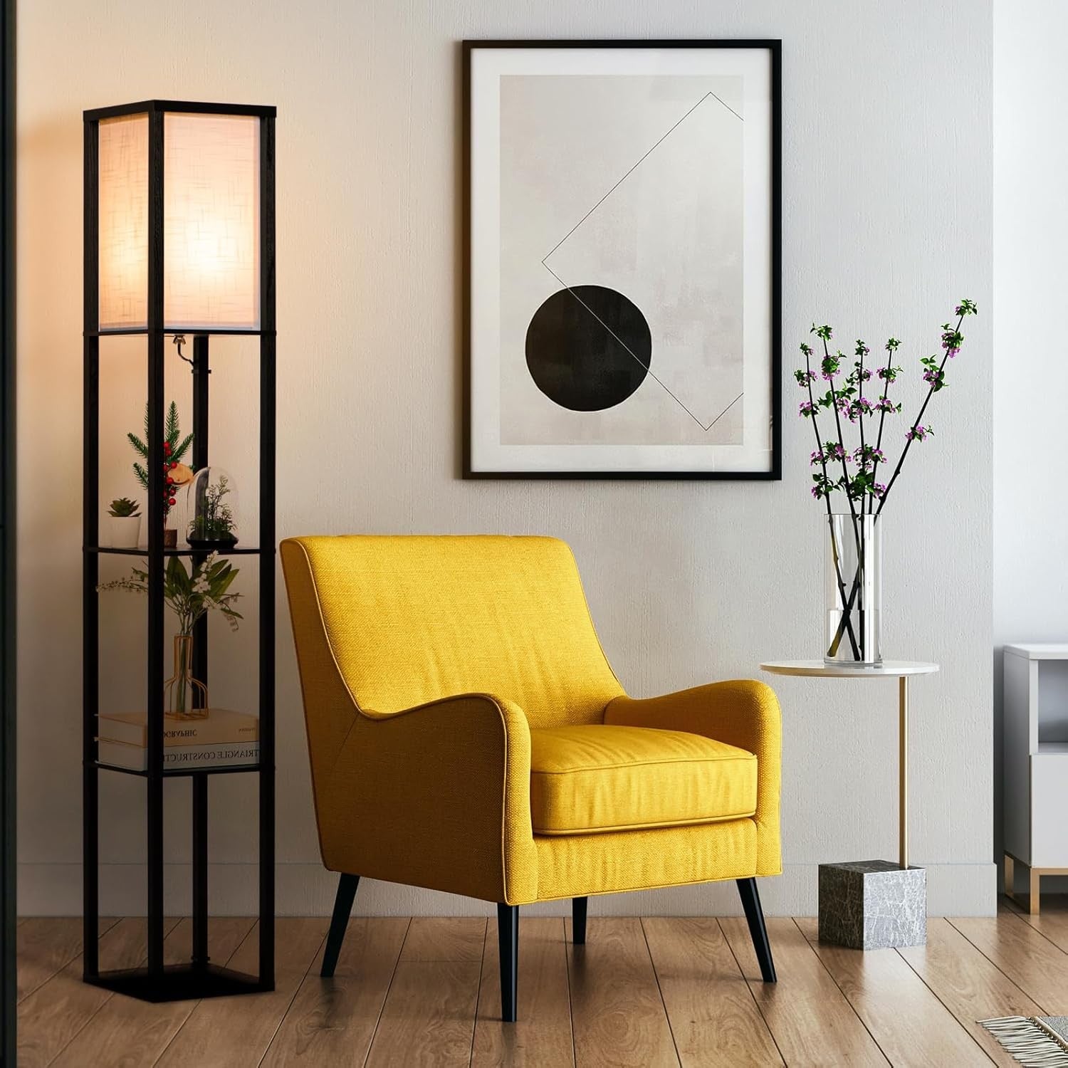 Floor Lamp With Shelves LED Modern Storage Standing Light Living Room Bedroom