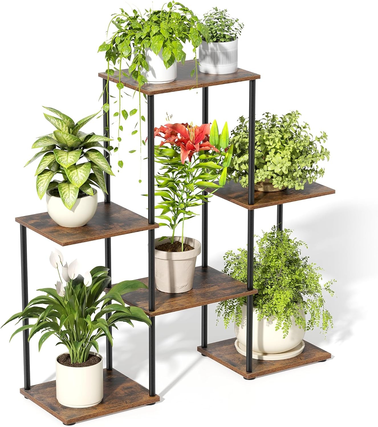 6 Tier Metal Wood Plant Stand Indoor Outdoor Heavy Duty Flower Shelf Rack