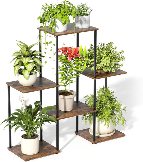 6 Tier Metal Wood Plant Stand Indoor Outdoor Heavy Duty Flower Shelf Rack