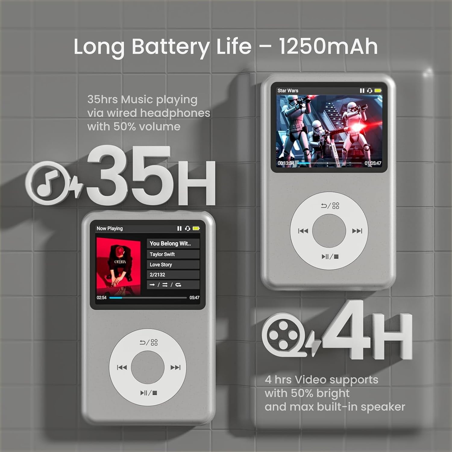 128GB Kids MP3 Player Bluetooth Touch Screen FM Silver