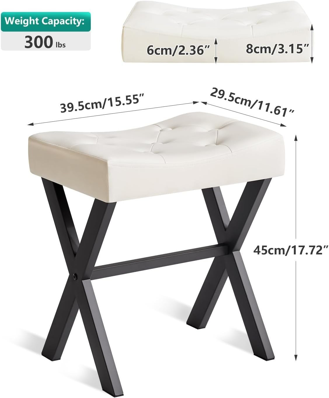 U-Shaped PU Vanity Stool with X-Leg – Modern Makeup Seat for Bedroom