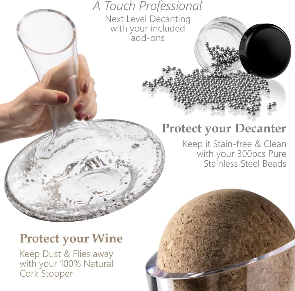 1.8L Crystal Wine Decanter with Cork Stopper & Cleaning Beads Gift Set