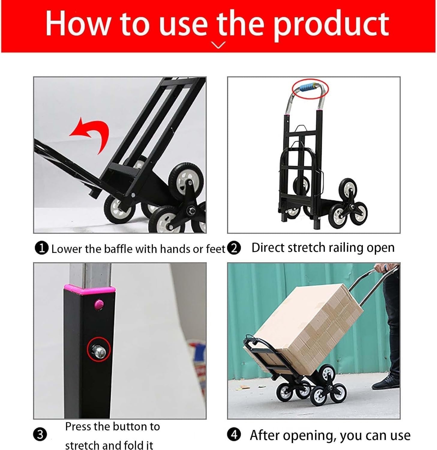 Stair Climbing Hand Trolley Lightweight Folding Sack Truck 6 Wheel