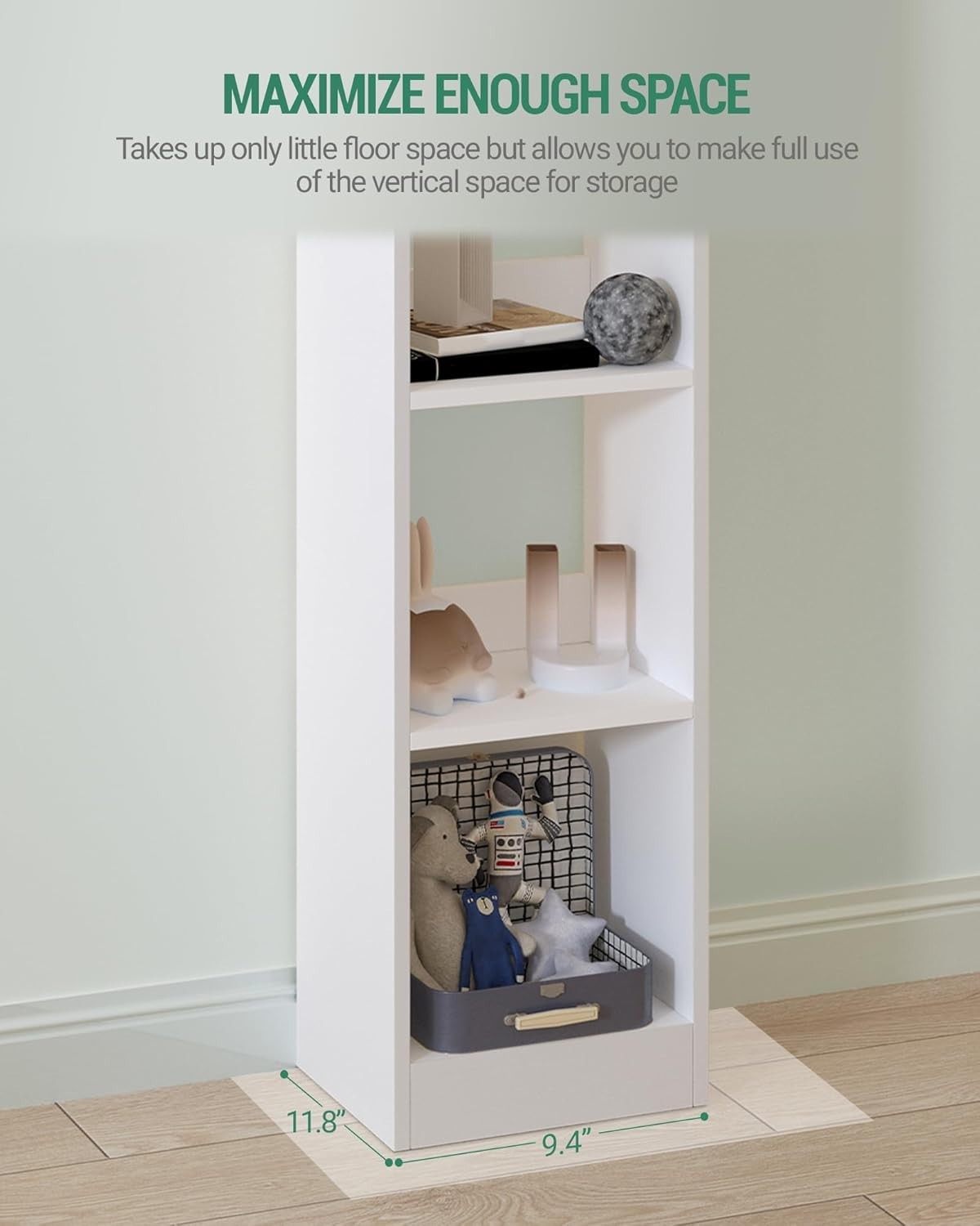 Modern 5-Tier White Wooden Bookshelf, Adjustable Shelves, 24x30x153 cm
