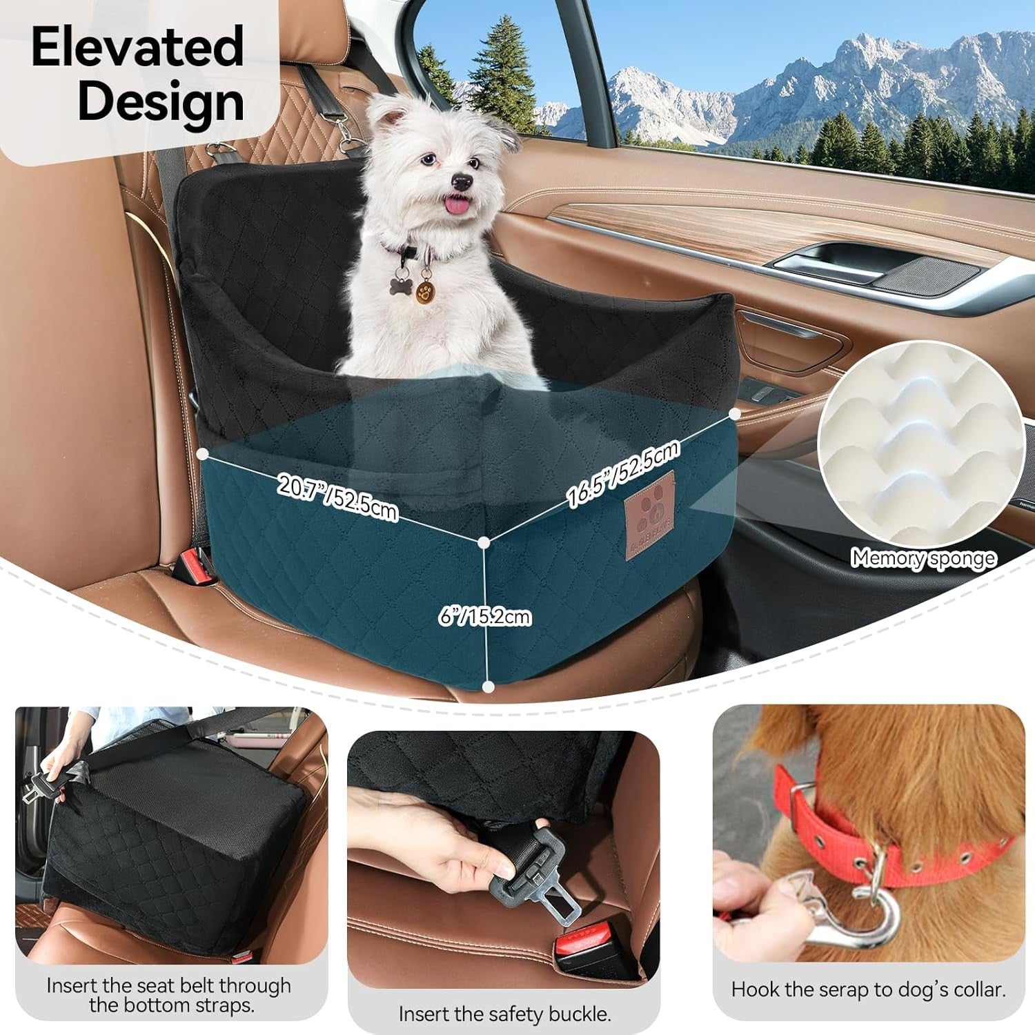 Dog Booster Car Seat Memory Foam Travel Bed Washable Up to 35lbs