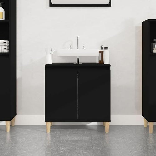Modern Black Bathroom Sink Cabinet Cupboard 58x33x60cm Vanity Storage Unit