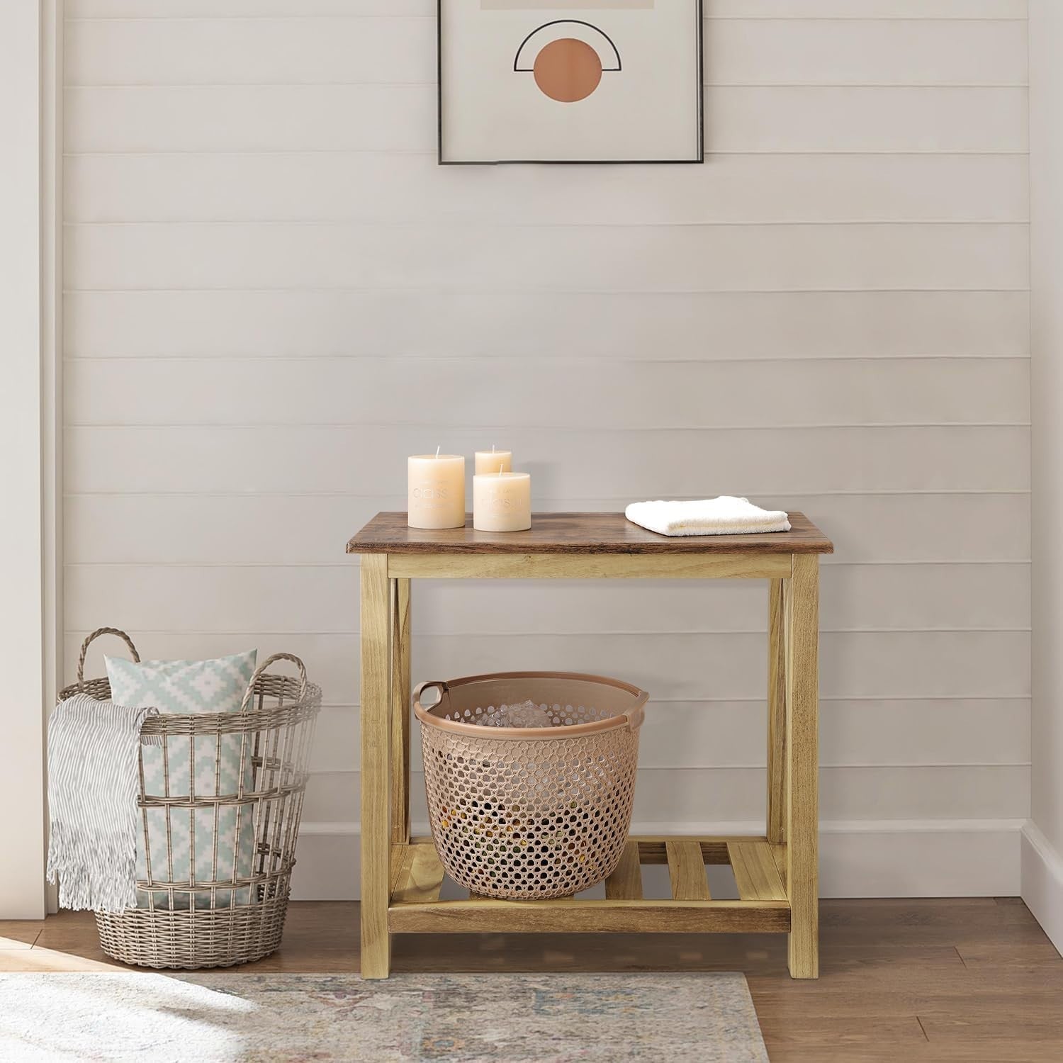 Narrow Wood Side Table with Storage Shelf, Durable Modern Nightstand