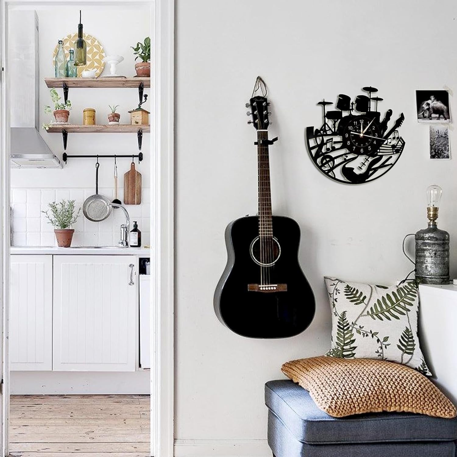 Musician Vinyl Wall Clock Guitar Drum Art Silent 30cm Music Room Decor Gift