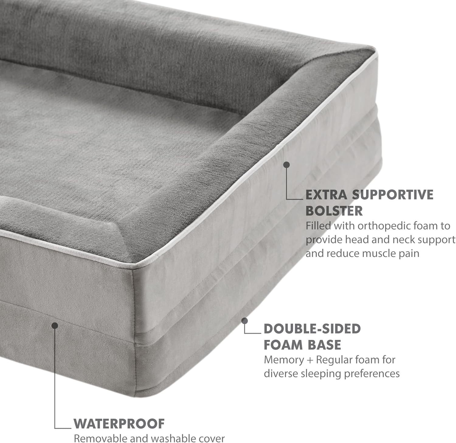 Medium Orthopedic Memory Foam Dog Bed Washable Sofa U-Shape Grey 71cm