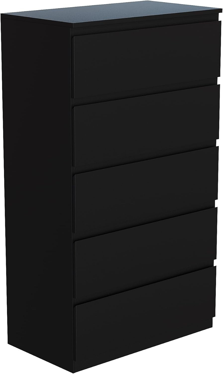Black 5 Drawer Chest Modern Tallboy Storage Unit for Bedroom Living Room