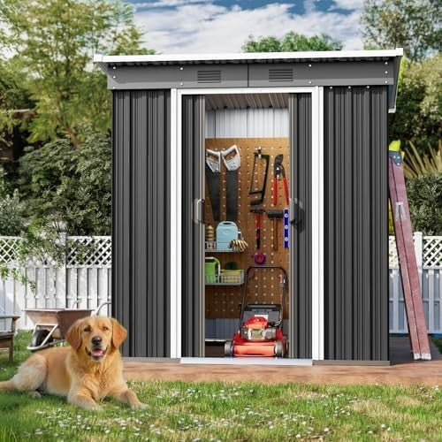 Metal Garden Storage Shed 6x4ft Waterproof Outdoor Tool & Bike Shed Grey Lock