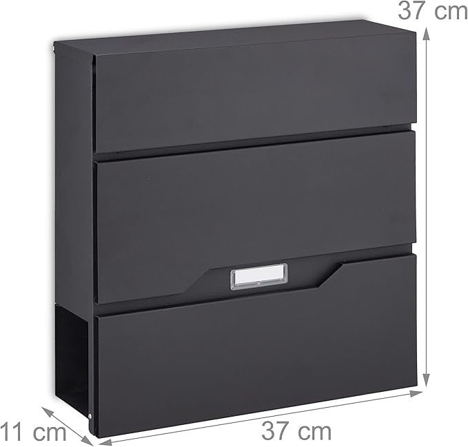 Wall Mounted Lockable Mailbox Black Steel Rainproof Slot Newspaper Tube