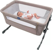 Next2Me Baby Bedside Crib Adjustable Height Travel Cot with Mattress 0-6M Beige