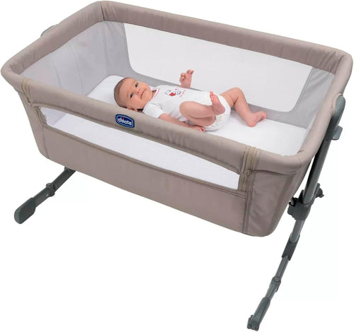 Next2Me Baby Bedside Crib Adjustable Height Travel Cot with Mattress 0-6M Beige