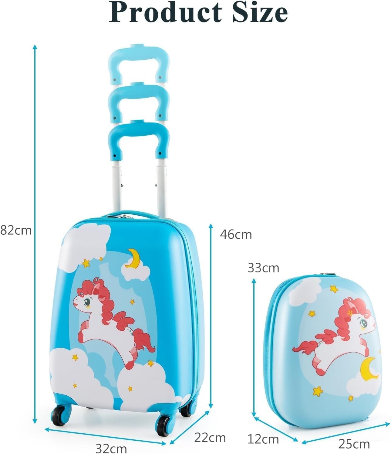 Orange Unicorn Kids Trolley Suitcase 16” Carry On + Backpack Set