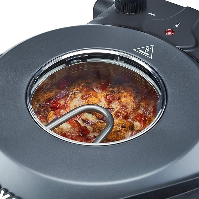 1200W Electric Pizza Oven 31cm Stone with Cutter Board & Glass Timer