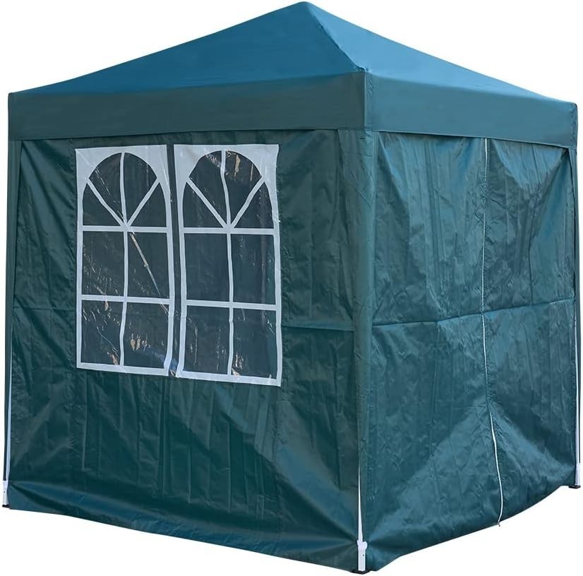 2x2m Green Pop-Up Gazebo Marquee Tent with 4 Polyester Sidewalls Garden Canopy