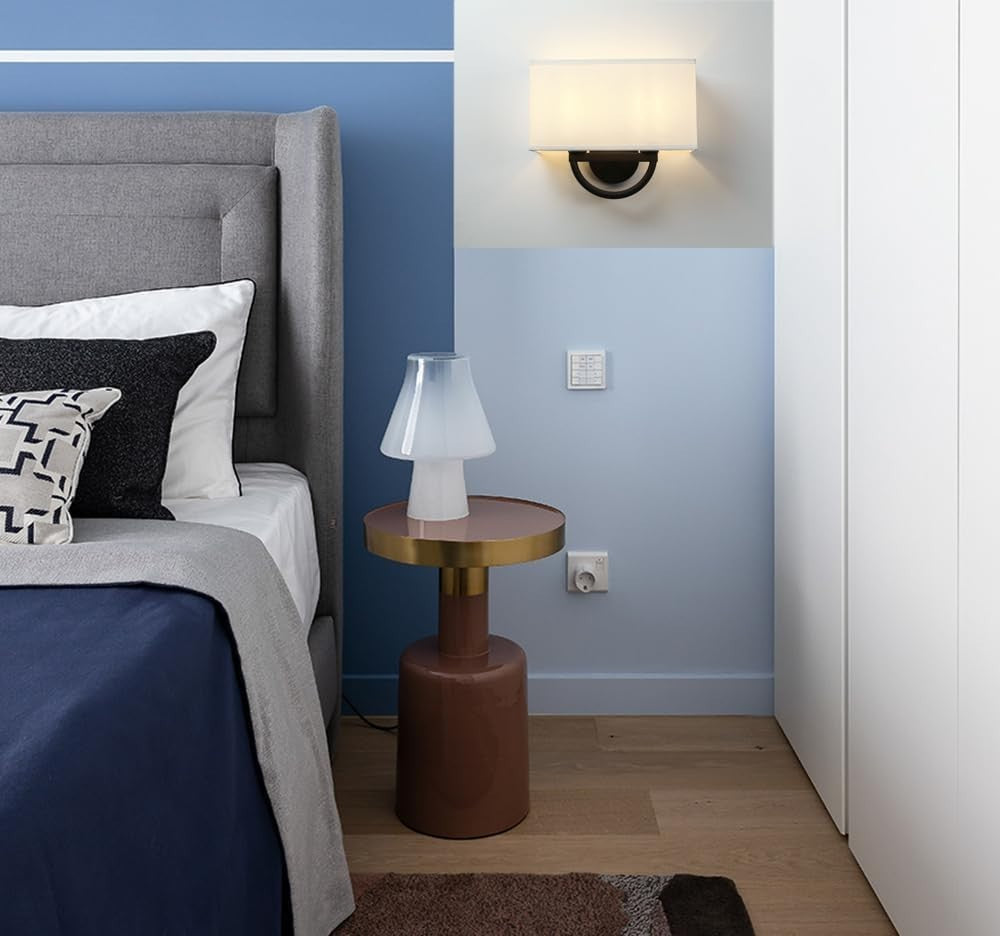Modern Double Wall Light Fabric Shade Sconce for Bedroom & Living Room