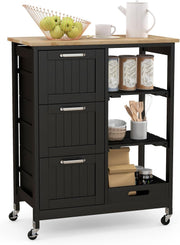 Rolling Kitchen Island Cart with 3 Drawers, Open Shelves & Sturdy Wheels