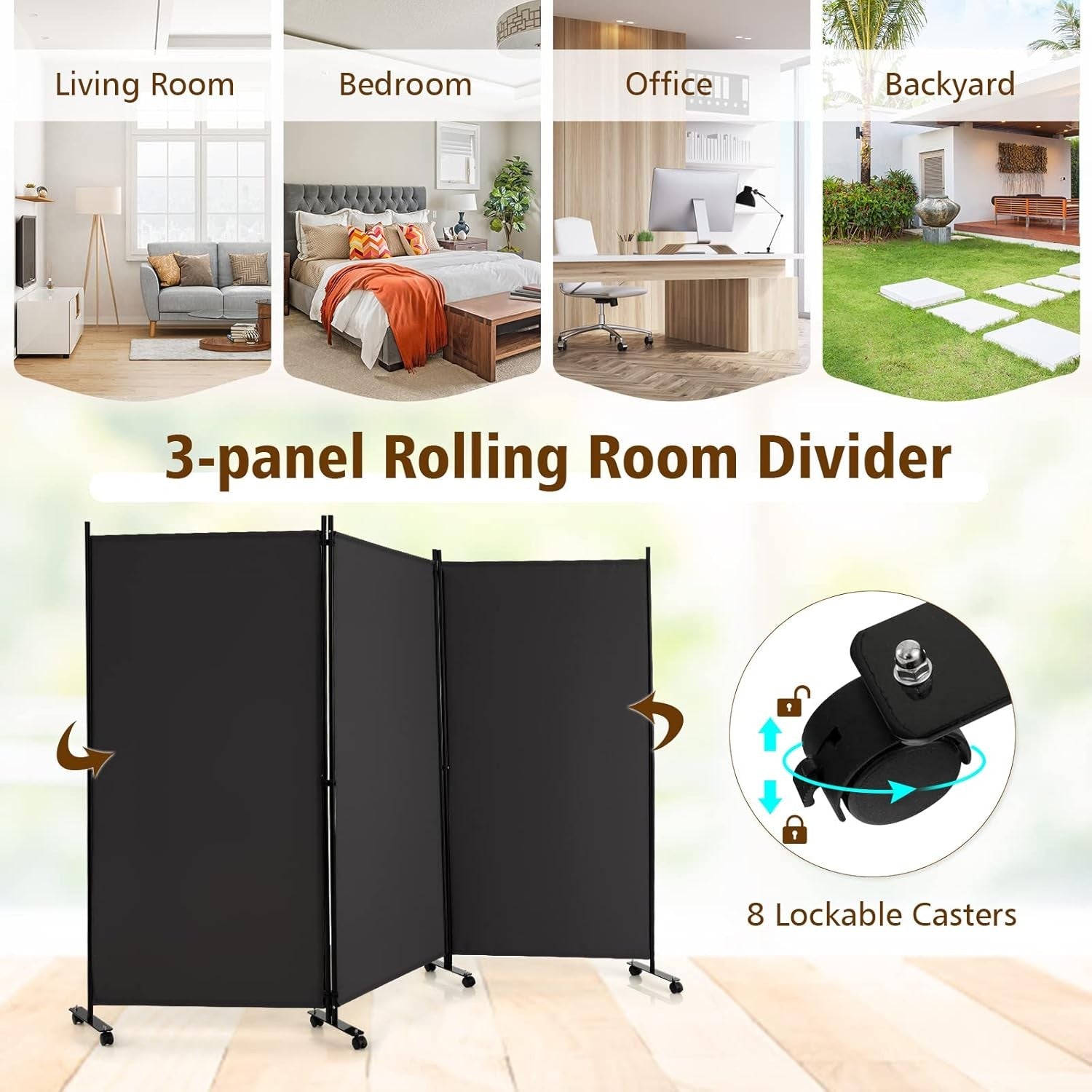 3-Panel Grey Folding Room Divider 260x30x180cm Privacy Screen Partition