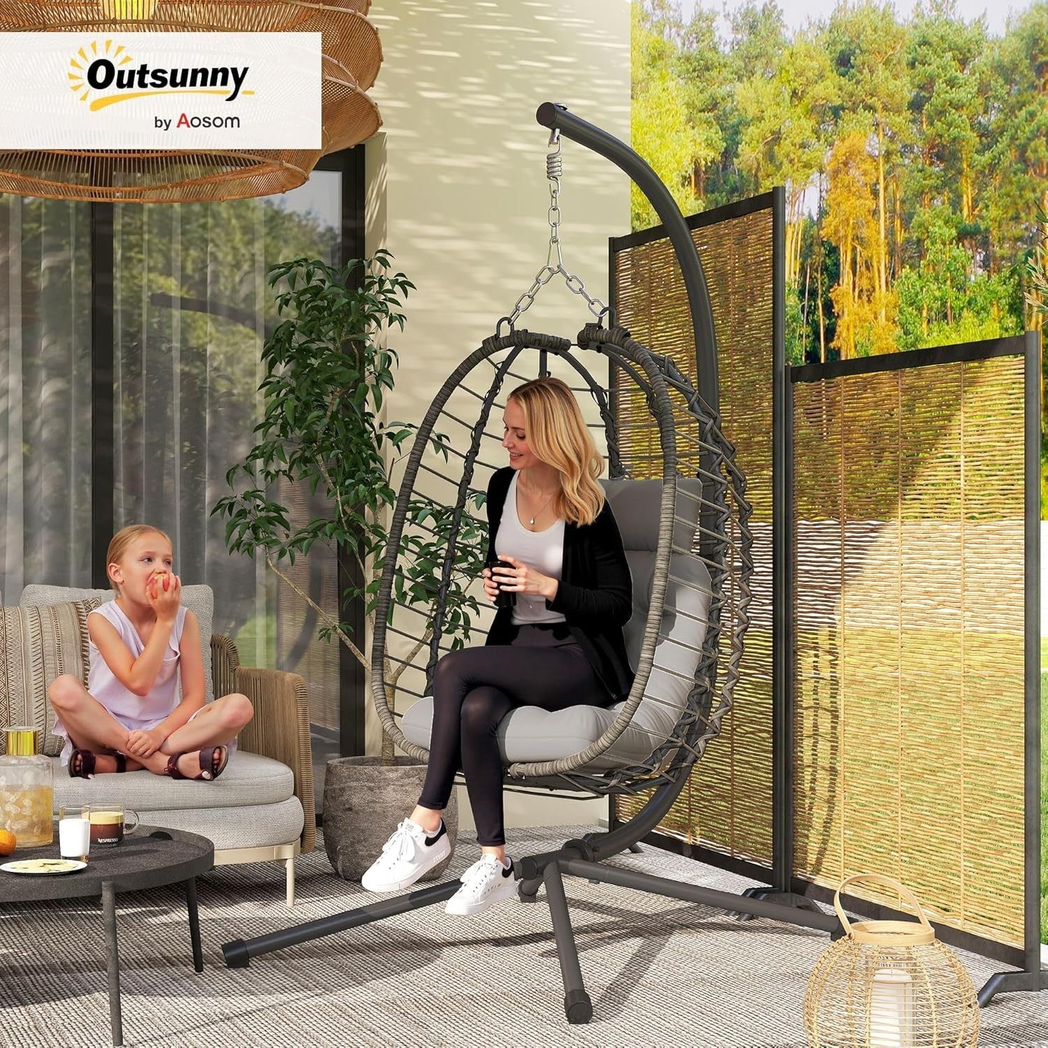 Luxury Hanging Egg Chair Swing with Stand Plush Cushion Indoor Outdoor