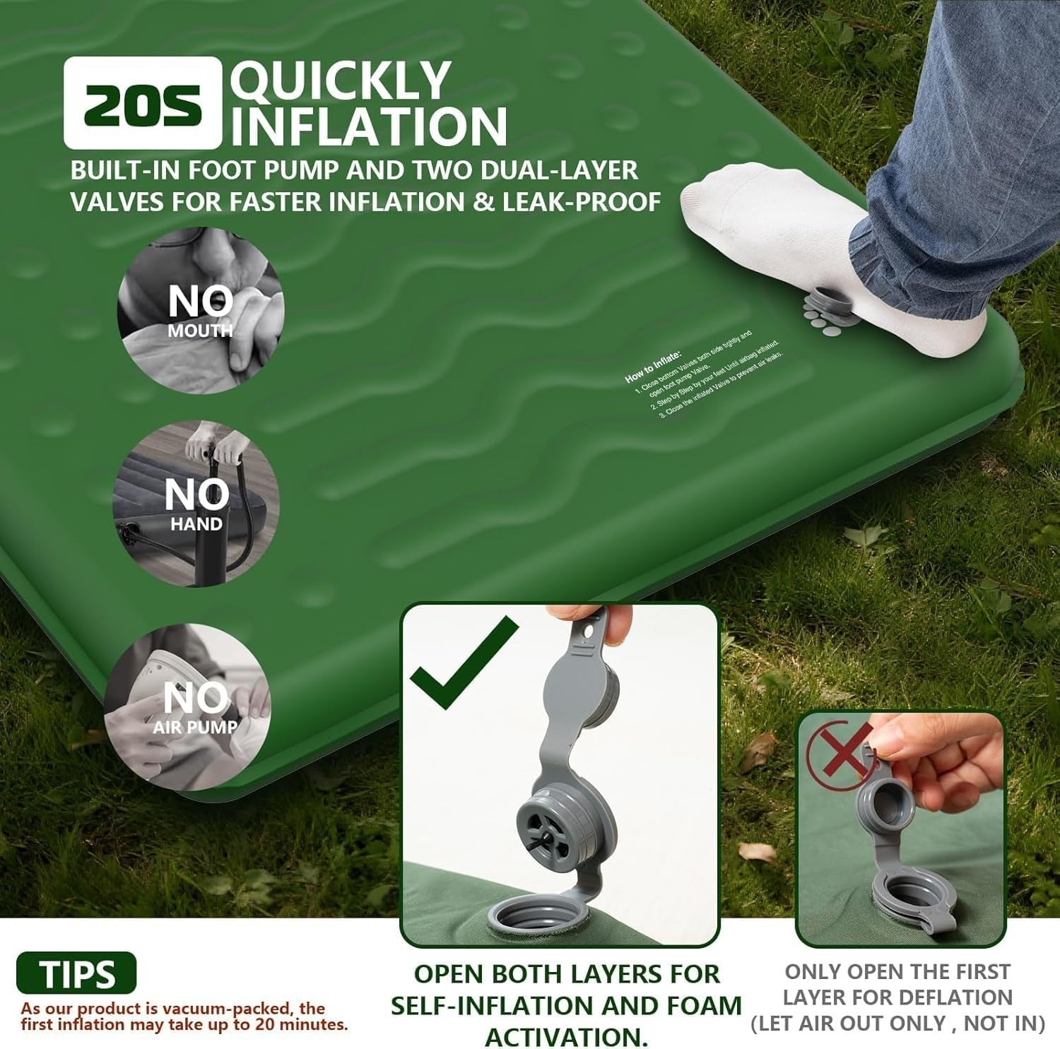 Memory Foam Sleeping Pad 195x70.5cm Insulated Camping Mat R-Value 9.5