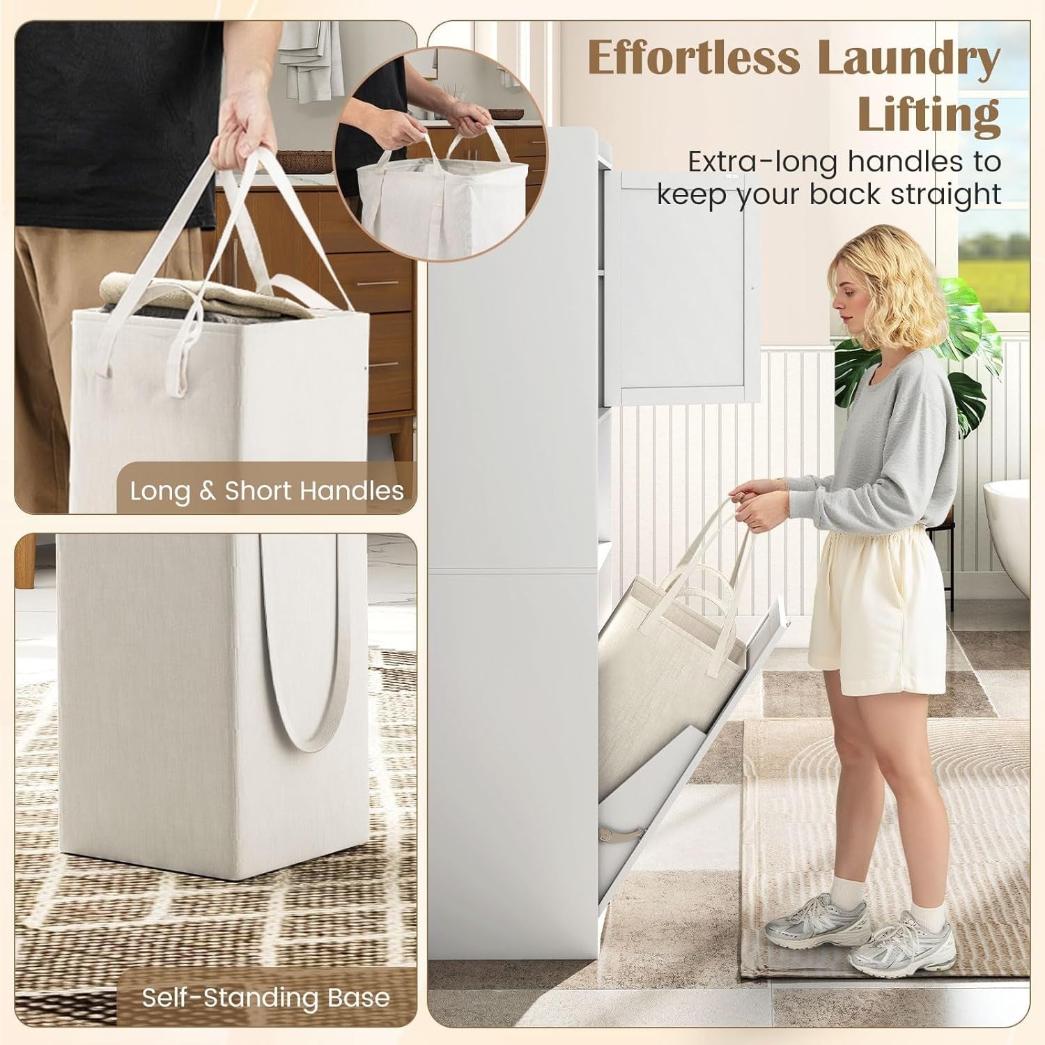 Tall Bathroom Cabinet with Tilt-Out Laundry Basket & Adjustable Shelves | Slim 1