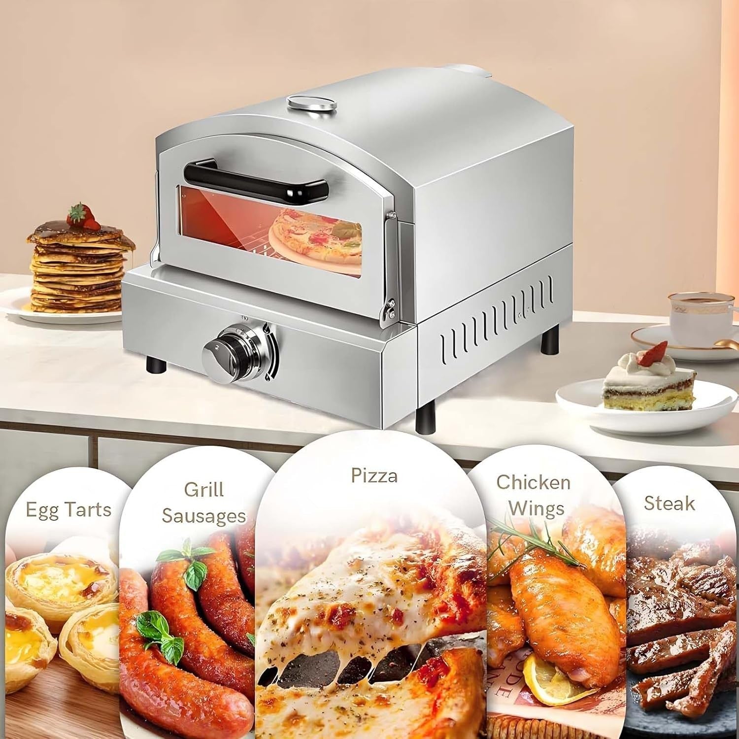 Stainless Steel Gas Pizza Oven | Outdoor BBQ Grill with Thermometer & Tray