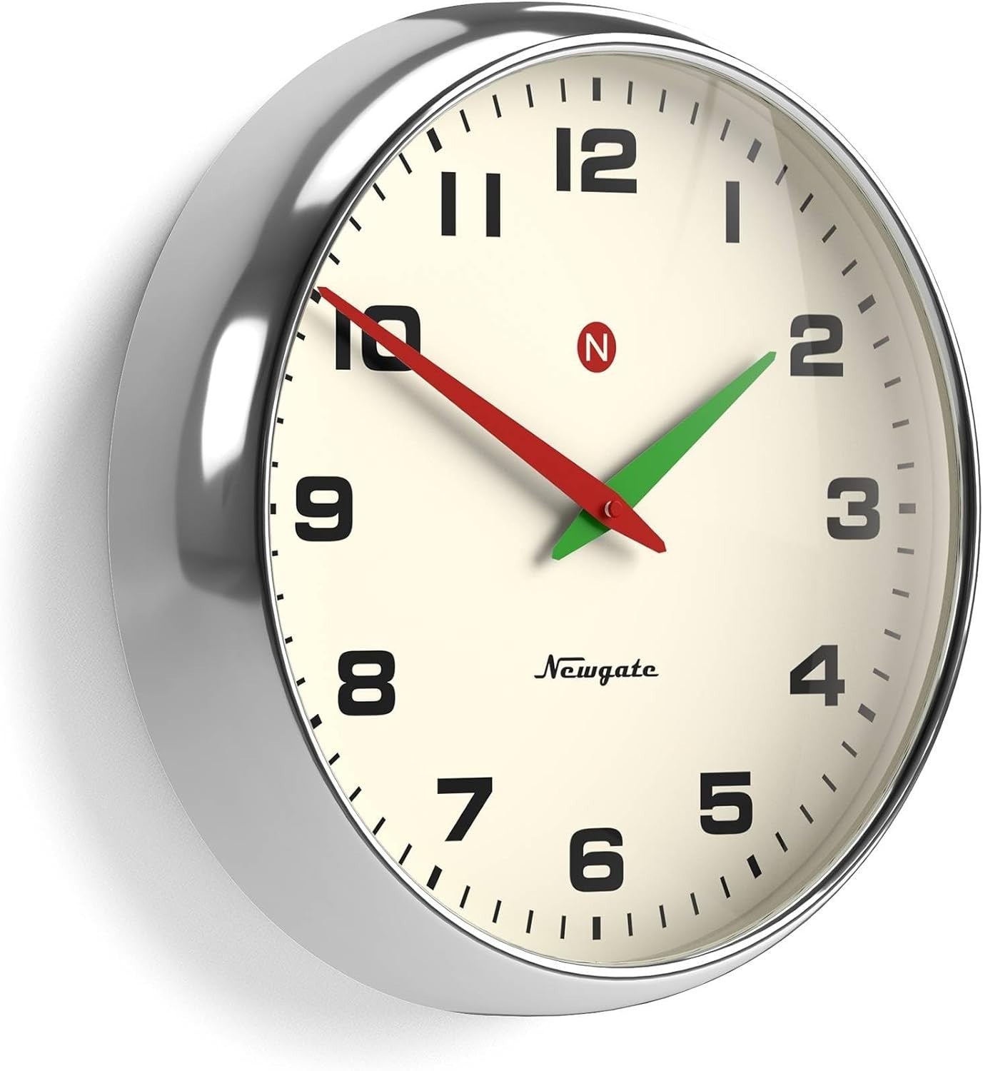 Large Retro Wall Clock Chrome 40cm Silent Sweep Convex Glass Metal