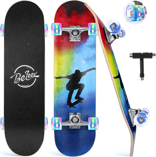 31x8 Complete Skateboard Double Kick Maple Deck Kids Teen Adult Blue