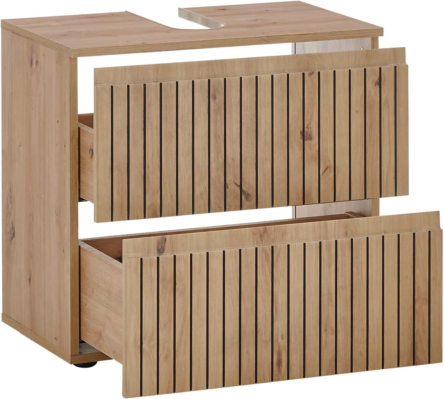 Natural Oak Under Sink Cabinet – 2 Drawer Bathroom Vanity Storage Unit
