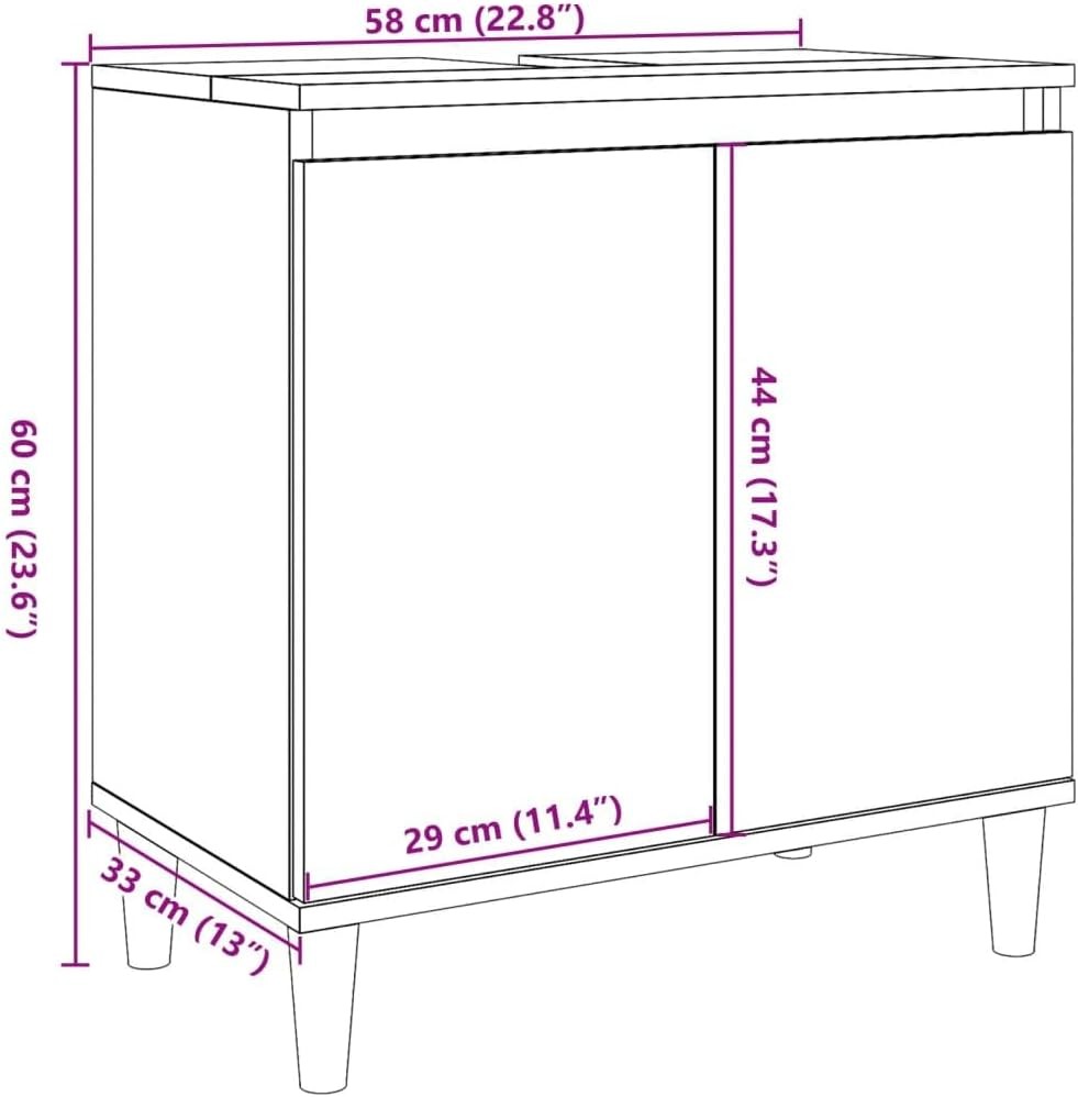Old Wood Under Sink Bathroom Cabinet – Rustic Vanity Storage Unit 58x33x60cm