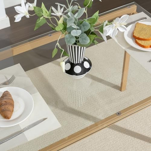 Boho Glass Dining Table Rectangular 120x70x75cm Metal & Rattan 4-6 Seater
