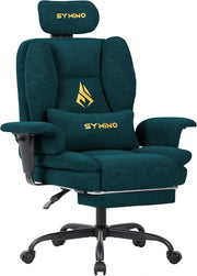 Gaming Chair with Footrest Ergonomic PU Leather Recliner Green