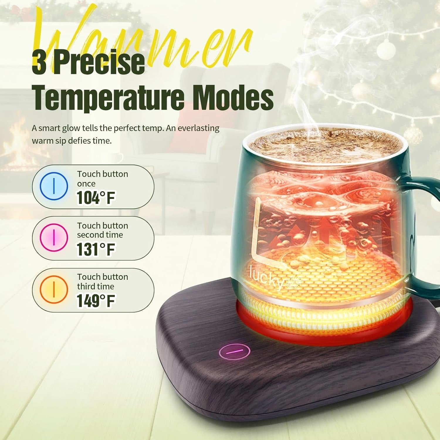 Brown Wood Style Coffee Mug Warmer 3 Temp 8H Auto Off