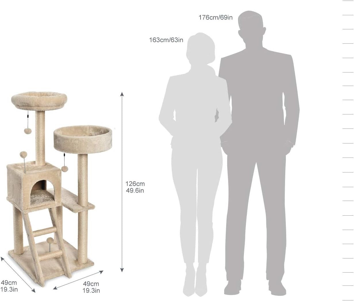 Large Cat Tree Scratching Post 127cm Multi-Level Tower Condo Platforms