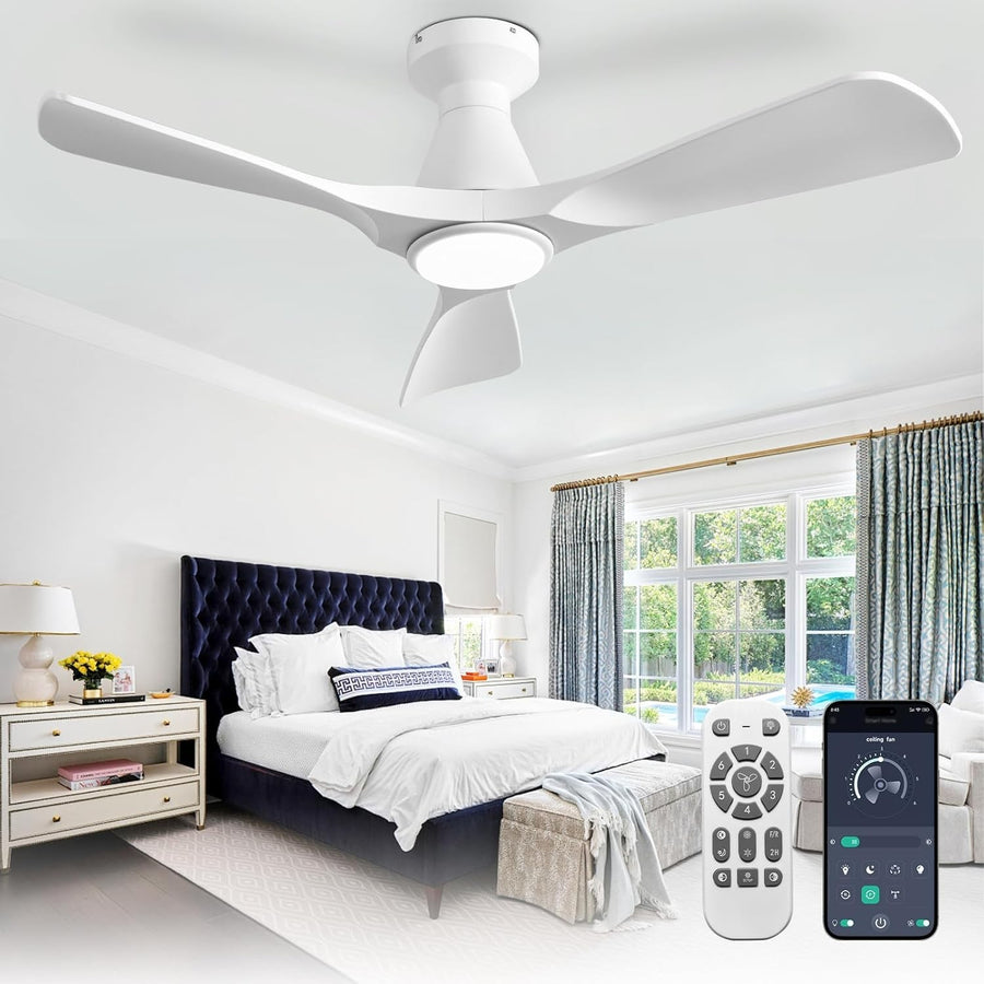42-Inch White Ceiling Fan with Light, Quiet DC Motor, Remote Control