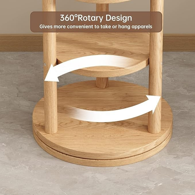 Wooden Coat Rack Stand with 3 Shelves | 360° Rotating 9 Hooks Hall Tree