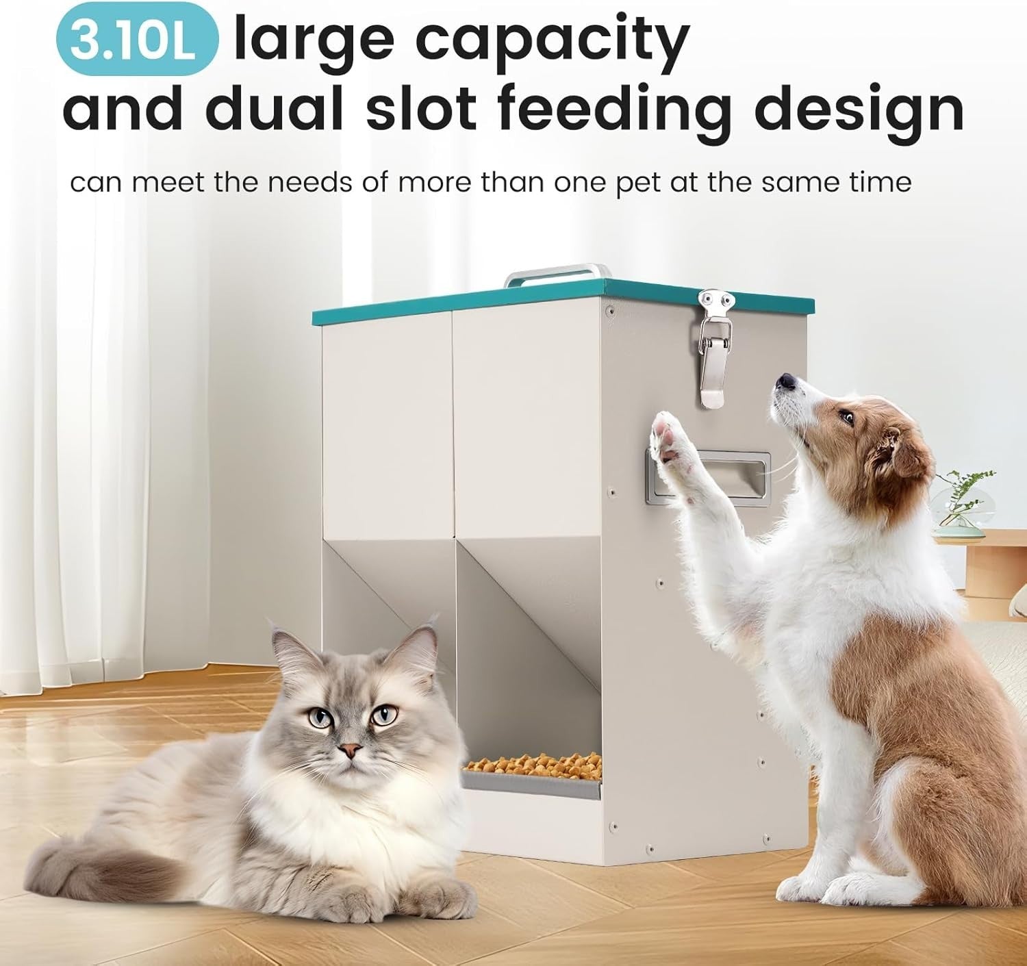 10L Dual Gravity Pet Feeder for 2 Cats Dogs Metal Food Dispenser