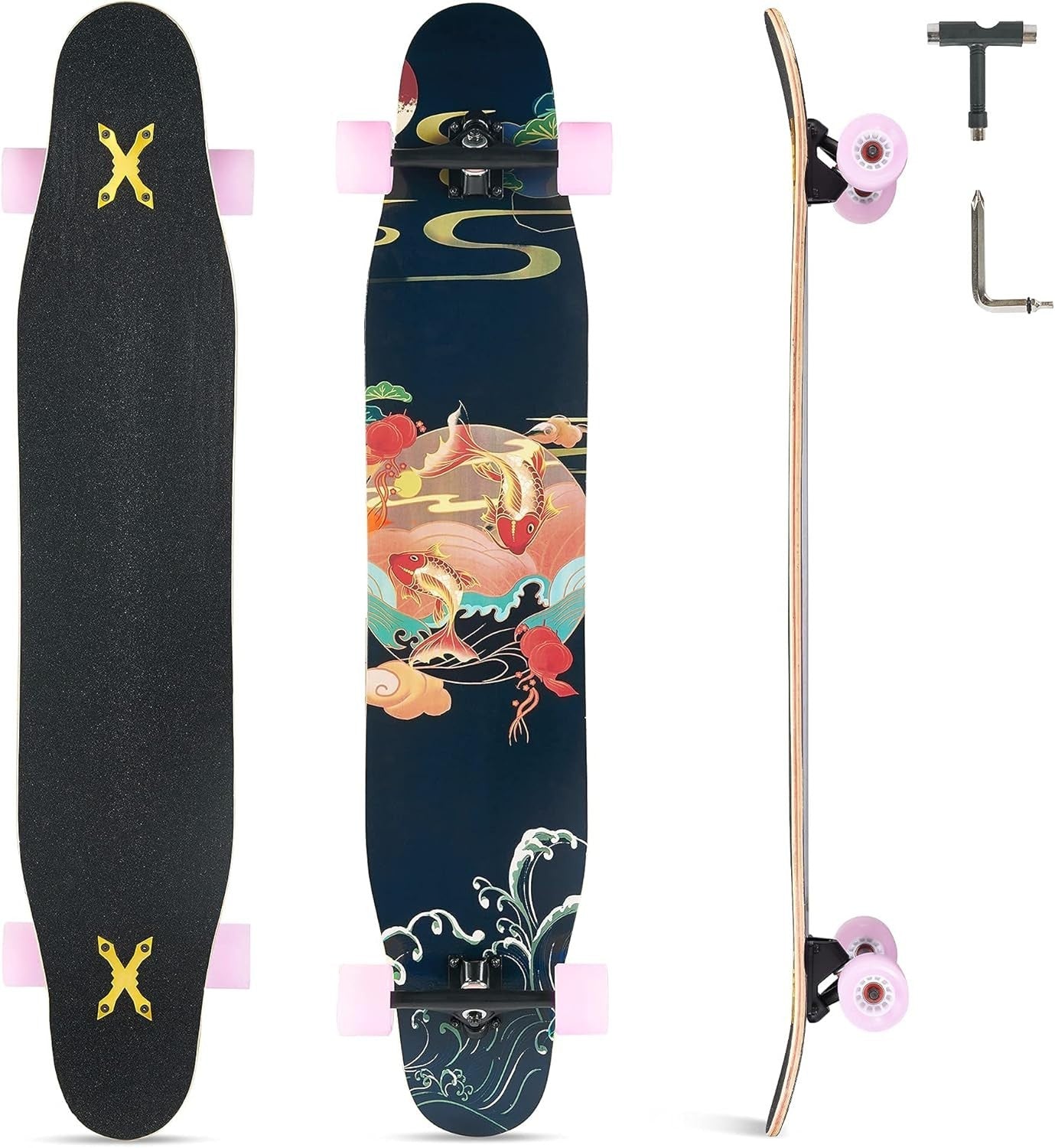 46" Longboard Skateboard Complete 8-Layer Maple Wood Deck Perfect Teens & Adults