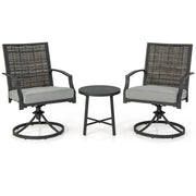 3pc Patio Swivel Chair Bistro Set w/Table Rattan Cushions Garden Deck