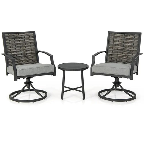 3pc Patio Swivel Chair Bistro Set w/Table Rattan Cushions Garden Deck