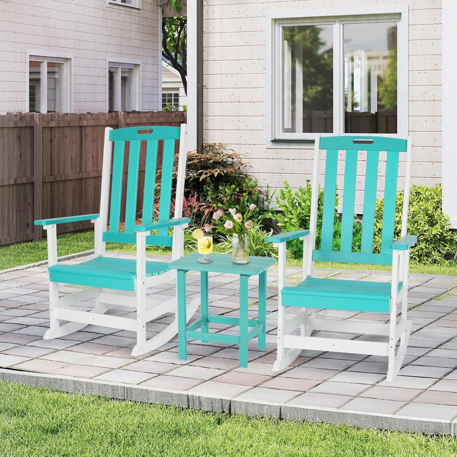 Weatherproof Outdoor Rocking Chair Ergonomic HDPE Patio Porch 87x70x122cm