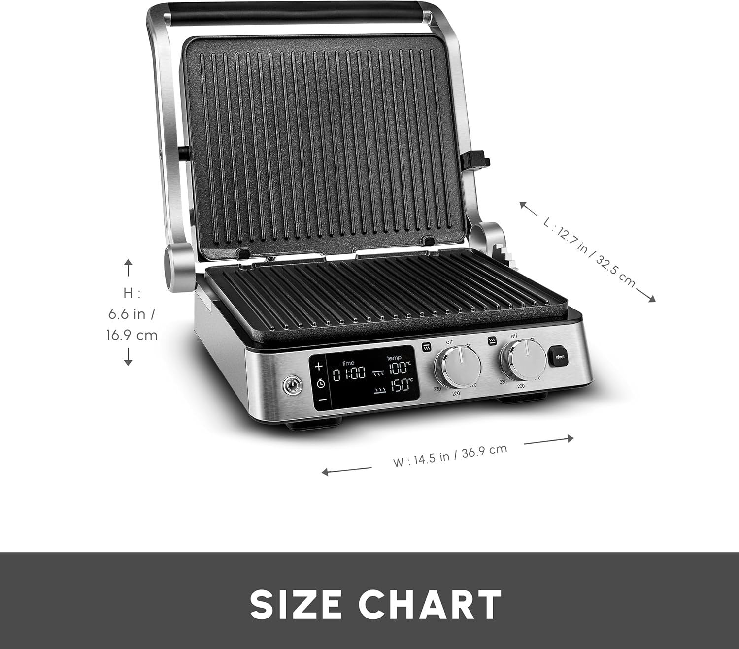 3-in-1 Sandwich Toaster Grill 6-Slice 2000W LED Timer Adjustable Height